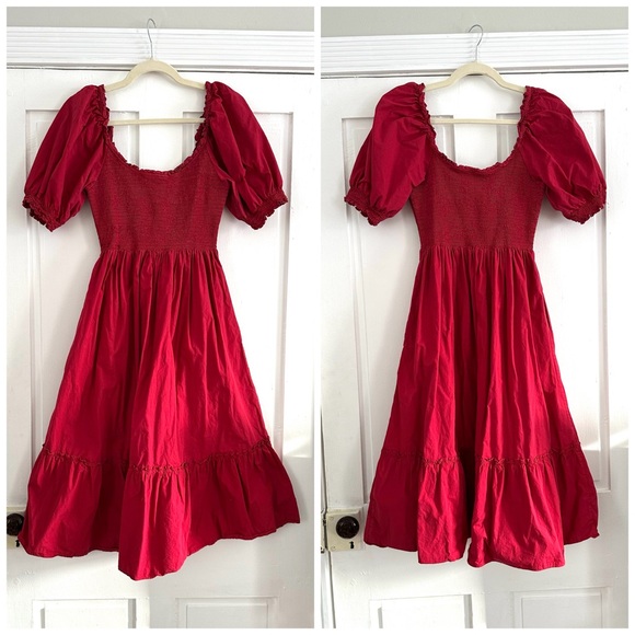 Louisa Nap Red Cotton Smocked Dress by Hill House Home - size medium - Picture 5 of 8